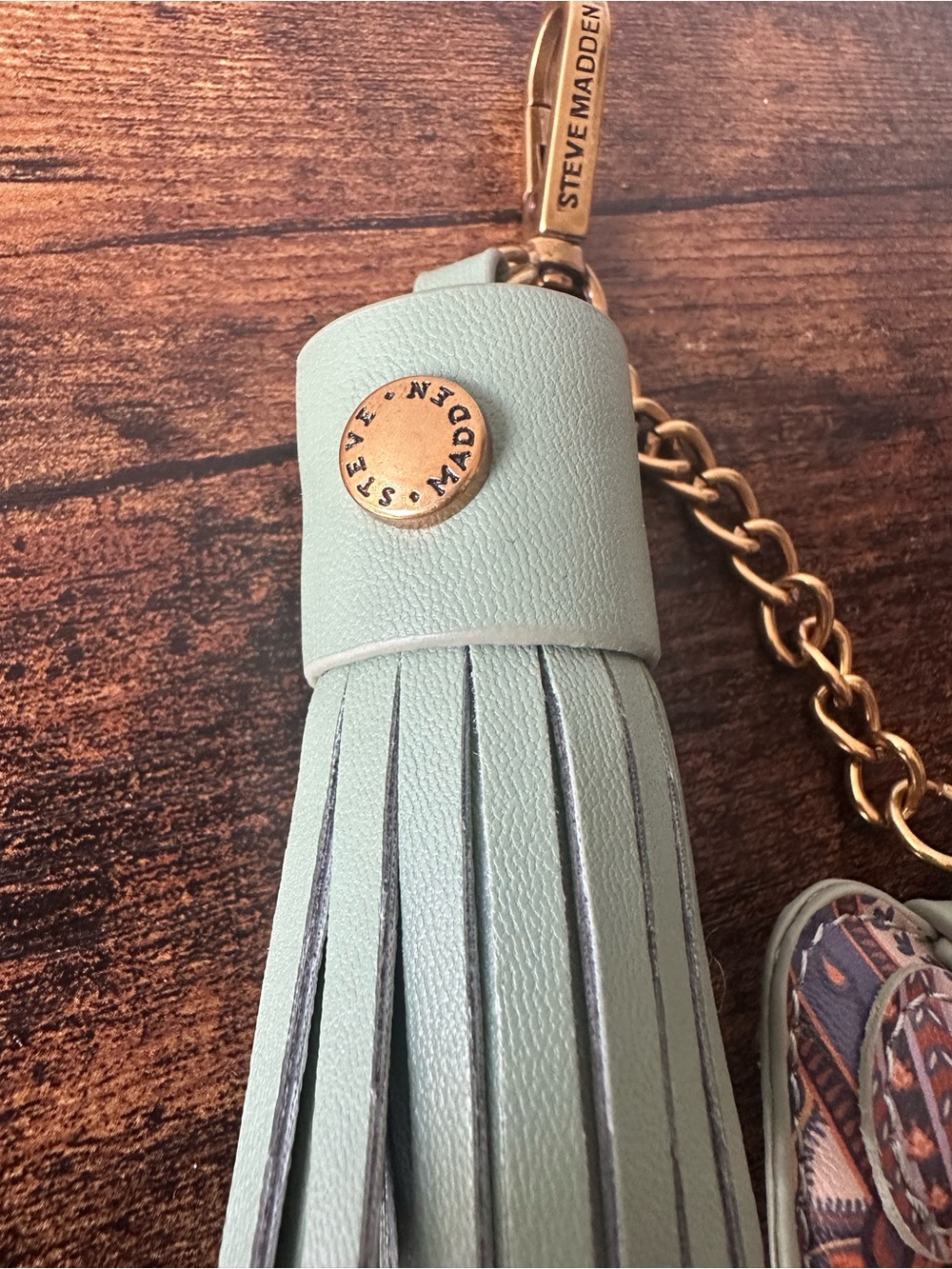 Steve Madden Mint Green Tassel & Patterned Dog Bag Charm Keychain NWOT - Picture 2 of 5